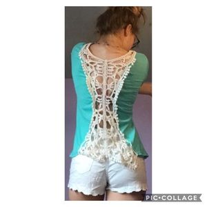 Lacey Back Teal Shirt